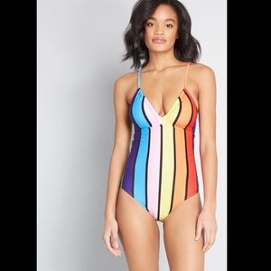 ModCloth The Roxie Rainbow 🌈 Stripe Swimsuit